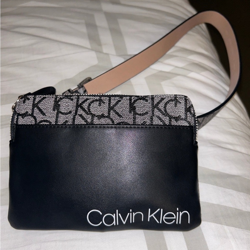 Calvin Klein Black and Gray Clutch with Monogram Design
